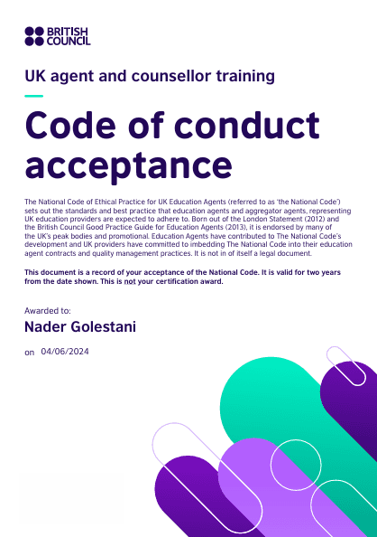 UK agent and counsellor training certificate